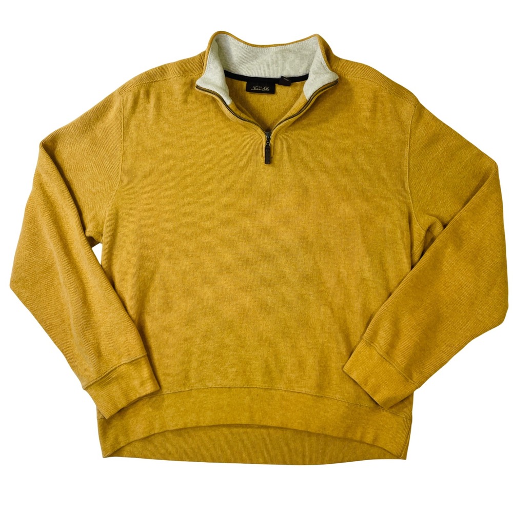 Tasso Elba Mens Mustard Yellow 100% Cotton Ribbed Quarter Zip Sweater Large